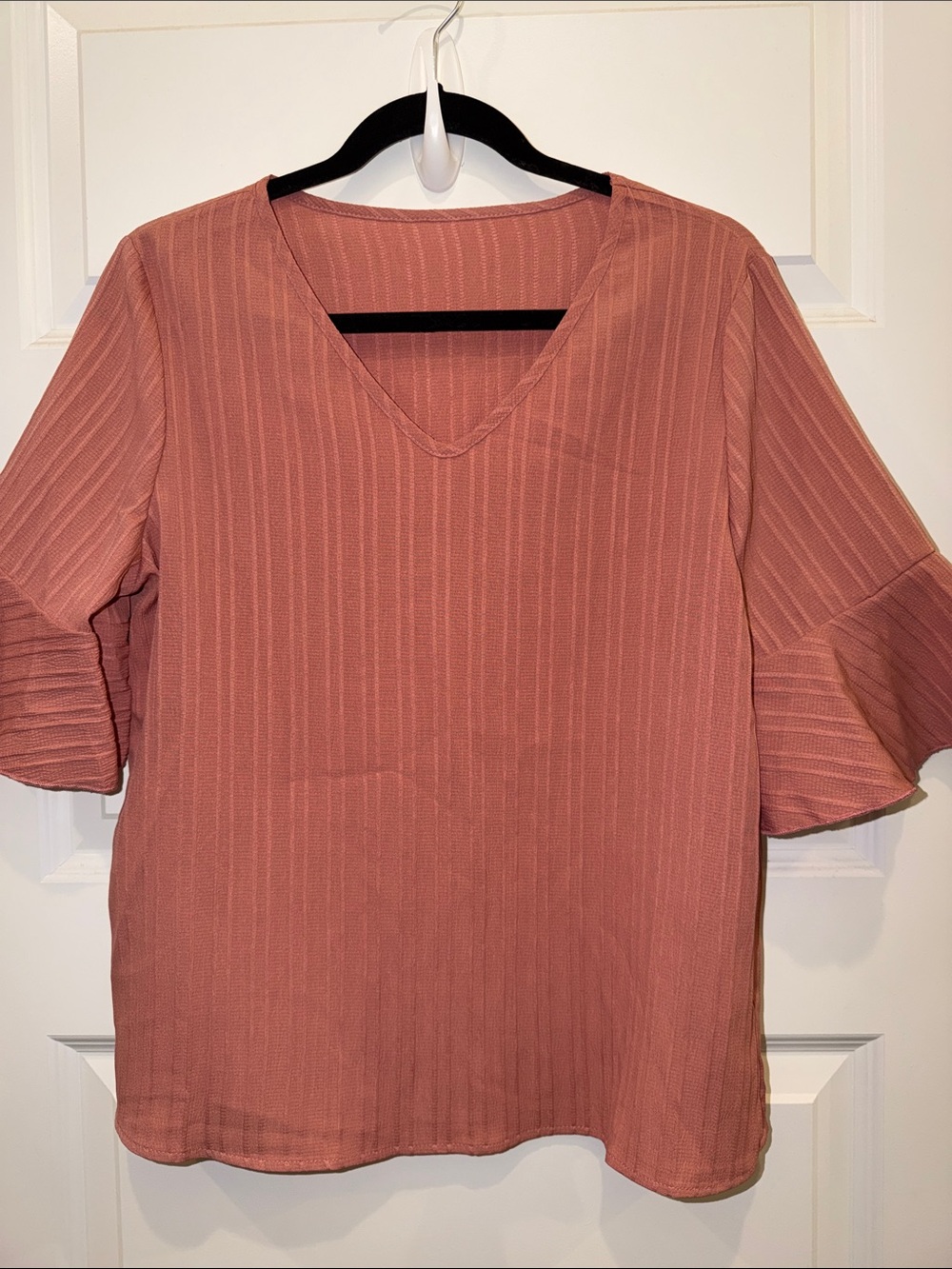 SHEIN Rose V-Neck Ruffle Sleeve Blouse